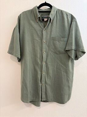 100% Cotton Corduroy Vintage Men's Short Sleeve Button-Down Shirt - Sage Green
